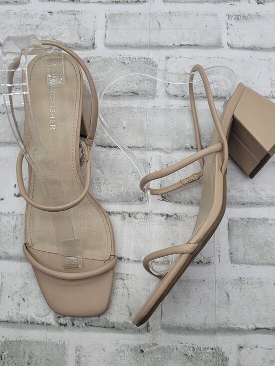 Marc Fisher Shoes - Marc Fisher Galvin Nude Tan Chunky Block Heel Strappy Minimalist Size 8.5- READ